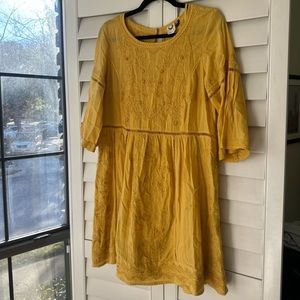 Anthropologie Yellow Embroidered Dress